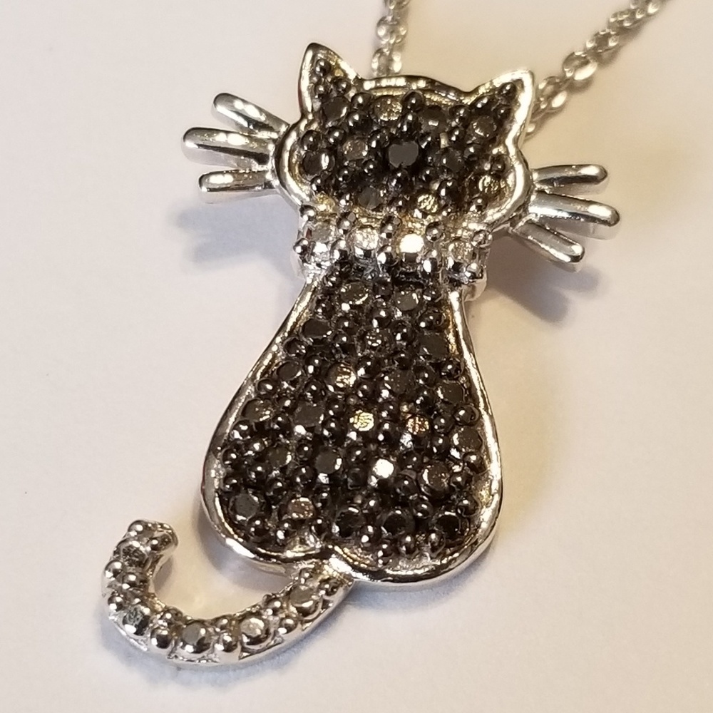 NEW Black Diamond Accent Cat Pendant w/ 18" chain